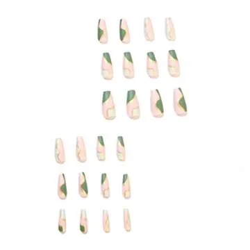 DANMANR Long Press on Nails Square French Fake Nails Full Cover Nude Acrylic False Nails for Women and Girls 24PCS (Green Coffin)