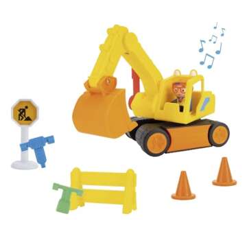 Blippi Excavator - Fun Freewheeling Vehicle with Features Including 3 Construction Worker, Sounds and Phrases - Educational Vehicles for Toddlers and Young Kids, Yellow, Multicolor, Pack 1