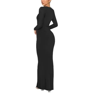 REORIA Sexy Long Sleeve Bodycon Long Dress for Women