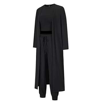 DressYOU Women's 3 Piece Sweatsuit Lounge Set Cardigan Outfits Open Front Kimono Tank Top Palazzo Pants PJ Casual Loungewear Tracksuit