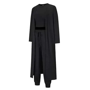 DressYOU Women's 3 Piece Sweatsuit Lounge Set Cardigan Outfits Open Front Kimono Tank Top Palazzo Pants PJ Casual Loungewear Tracksuit