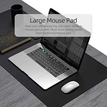 YSAGi Office Desk Pad, Desk Mat, 23.6" x 13.7" Ultra Thin Waterproof PU Leather Desk Blotter, Laptop Leather Desk Pad Protector for Keyboard and Mouse, Dual-Sided Desk Writing Pad for Office(Black)