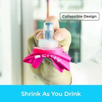 Soft Flask - 8.5 oz (250 ml) - Shrink As You Drink Pocket Soft Water Bottle for Hydration Pack/Running Vest - Folding Water Bottle for Running, Hiking, Cycling - Ski Water Bottles - Pink