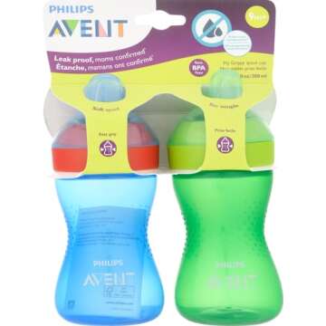 Philips Avent Spout Sippy Cup with Soft Spout and Leak-Proof Design, Blue/Green, 10oz, 2pk, SCF801/2...