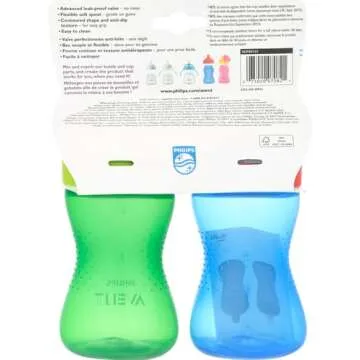 Philips Avent Spout Sippy Cup with Soft Spout and Leak-Proof Design, Blue/Green, 10oz, 2pk, SCF801/21