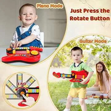 Kids Guitar 2-in-1 Musical Instruments for Kids - Toddler Piano Toy (Red)