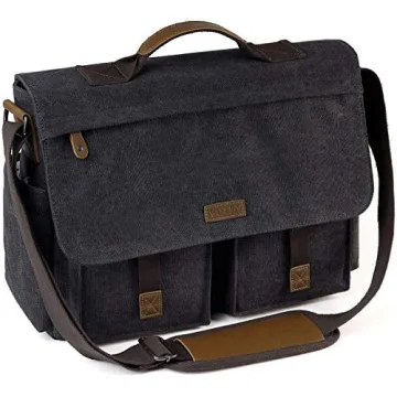 Messenger Bag for Men, VASCHY Vintage Water Resistant Waxed Canvas Satchel 15.6 inch Laptop Briefcas...