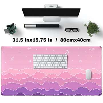 Kawaii Mouse Pad Desk Gaming Accessories Cute Clouds Xxl Mouse Pad Pink Anime Office Decor Desk Mous...
