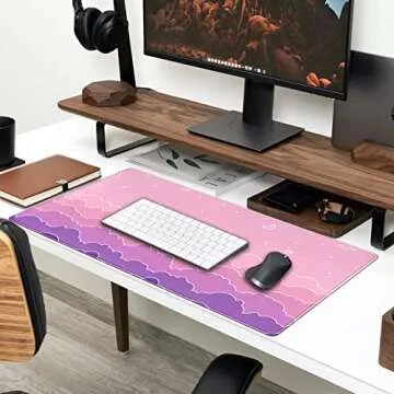 Kawaii Mouse Pad Desk Gaming Accessories Cute Clouds Xxl Mouse Pad Pink Anime Office Decor Desk Mousepad Large, 31.5x15.7in Extended Keyboard Mousepad For Desk Girl With Stitched Edges Non-Slip Rubber
