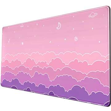 Kawaii Mouse Pad Desk Gaming Accessories Cute Clouds Xxl Mouse Pad Pink Anime Office Decor Desk Mousepad Large, 31.5x15.7in Extended Keyboard Mousepad For Desk Girl With Stitched Edges Non-Slip Rubber