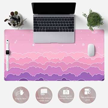 Kawaii Mouse Pad Desk Gaming Accessories Cute Clouds Xxl Mouse Pad Pink Anime Office Decor Desk Mousepad Large, 31.5x15.7in Extended Keyboard Mousepad For Desk Girl With Stitched Edges Non-Slip Rubber