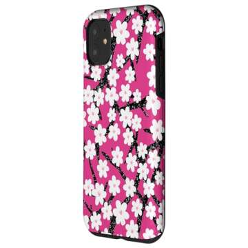 iPhone 11 White Cherry Blossoms Spring Magenta Sakura Floral Pattern Case