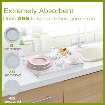 Happnear Dish Drying Mat Kitchen Counter Stone Drying Mat with Wooden Dish Rack,Quick Drying Stone D...