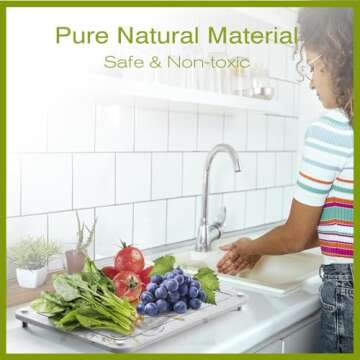 Happnear Dish Drying Mat Kitchen Counter Stone Drying Mat with Wooden Dish Rack,Quick Drying Stone Dish Mat Ultra Absorbent Natural Diatomaceous Earth Stone Mat, Heat Resistant Non-Slip Tableware Mat