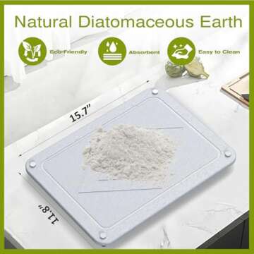 Happnear Dish Drying Mat Kitchen Counter Stone Drying Mat with Wooden Dish Rack,Quick Drying Stone Dish Mat Ultra Absorbent Natural Diatomaceous Earth Stone Mat, Heat Resistant Non-Slip Tableware Mat