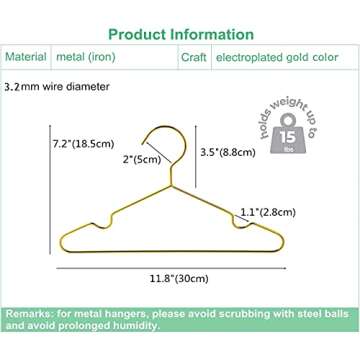 Amber Home 20 Pack 12 Inch Gold Kids Baby Hangers, Strong Metal Children Clothes Hangers for Closet, Space Saving Infant Hanger for Toddler Coats Pants (Gold, 20)