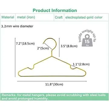 Amber Home 20 Pack 12 Inch Gold Kids Baby Hangers, Strong Metal Children Clothes Hangers for Closet, Space Saving Infant Hanger for Toddler Coats Pants (Gold, 20)
