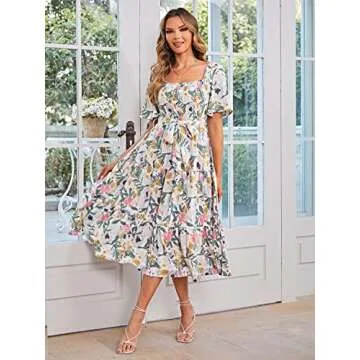 Amegoya Women's Boho Summer Floral Midi Dress - Stylish & Versatile