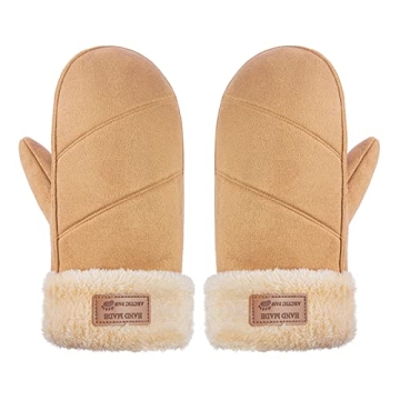 Arctic Paw Women's Mittens - Khaki Faux Leather Winter Warmth