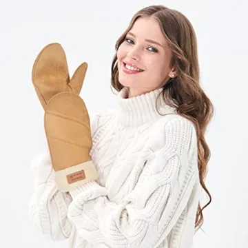 Arctic Paw Women's Mittens - Khaki Faux Leather Winter Warmth