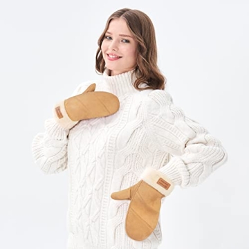 Arctic Paw Women's Mittens - Khaki Faux Leather Winter Warmth