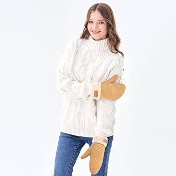 Arctic Paw Women's Mittens - Khaki Faux Leather Winter Warmth