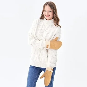 Arctic Paw Women's Mittens - Khaki Faux Leather Winter Warmth