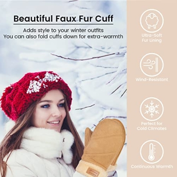 Arctic Paw Women's Mittens - Khaki Faux Leather Winter Warmth