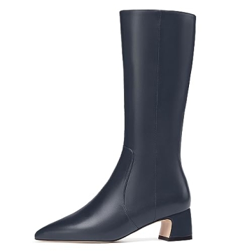 Stylish MERRORI Women's 2 Inch Low Heel Navy Boots