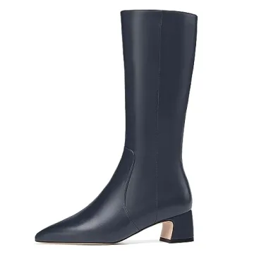 Stylish MERRORI Women's 2 Inch Low Heel Navy Boots