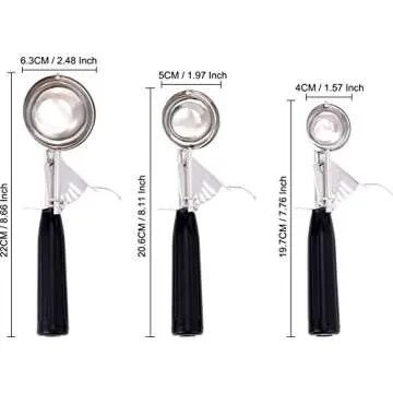 Apexstone Cookie Scoop Set of 3, Cupcake Scoops for Baking Set of 3, 3-Pack Stainless Steel Cookie Scoop Set, Ice Cream Scoop Set of 3 with Trigger Include Small, Medium, Large Size