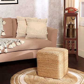 Eco-Friendly Jute Cube Pouf Ottoman for Stylish Comfort