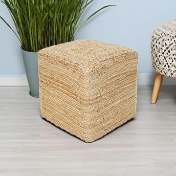 Eco-Friendly Jute Cube Pouf Ottoman for Stylish Comfort
