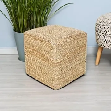 Eco-Friendly Jute Cube Pouf Ottoman for Stylish Comfort