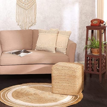 Eco-Friendly Jute Cube Pouf Ottoman for Stylish Comfort