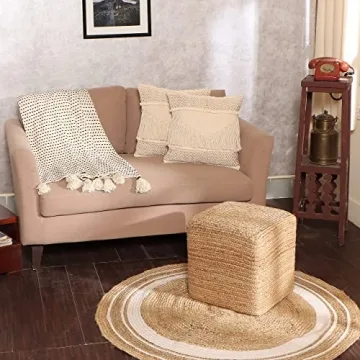 Eco-Friendly Jute Cube Pouf Ottoman for Stylish Comfort