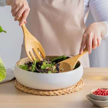 Dehaus® Large Premium Bamboo Salad Tongs - Eco Friendly Wooden Serving Spoons - Salad Serving Utens...
