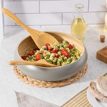 Dehaus® Large Premium Bamboo Salad Tongs - Eco Friendly Wooden Serving Spoons - Salad Serving Utensils - Salad Tosser Forks - Giant Wood Salad Servers - 12 inch Salad Hands