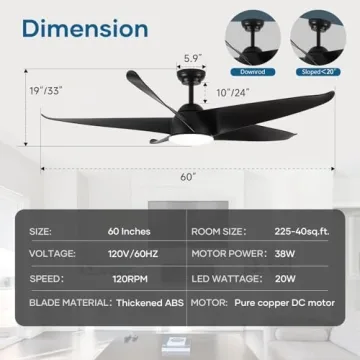 NWIASS 60 Inch Ceiling Fan with Light - Modern & Waterproof