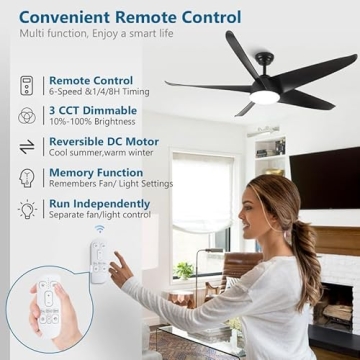 NWIASS 60 Inch Ceiling Fan with Light - Modern & Waterproof