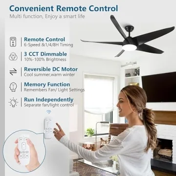 NWIASS 60 Inch Ceiling Fan with Light - Modern & Waterproof