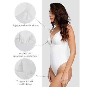Popilush Thong Shapewear Tummy Control Deep V Neck Slimming Tank Tops for Women Sculpting Thong Body Shaper X-Large