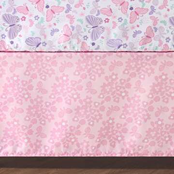 The Peanutshell 3 Piece Baby Crib Bedding Set for Girls - Newborn, Infant & Toddler Nursery Bed Set Decor with Fitted Crib Sheet, Dust Ruffle Comforter - Butterfly Song