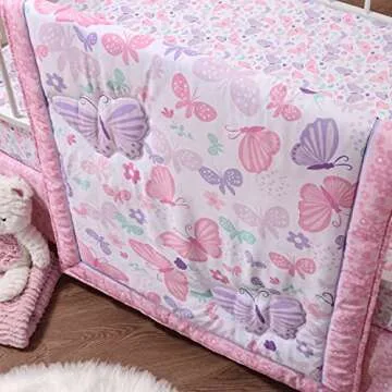 Butterfly Theme Crib Bedding Set for Girls 3 Piece Set