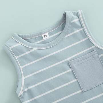 xiqaalombvt Baby Boy Summer Clothes Striped Tank Tops Sleeveless T-Shirt and Solid Shorts Outfit Cut...