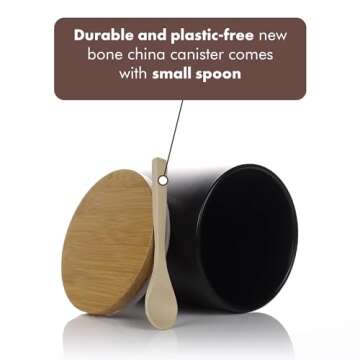 Arthausen White Ceramic Storage Jar Canister for Flour Sugar - Black - Airtight Bamboo Lid w/Silicone Seal, Spoon - Modern Abstract Art Design for Kitchen Counter Bathroom - 4 cup / 1080mL