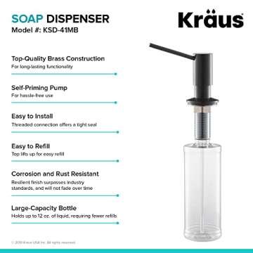Kraus Kitchen Soap Dispenser 12 oz of Liquid, KSD-41MB