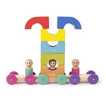 12 Piece Tegu Magnetic Tram Building Block Set, Rainbow