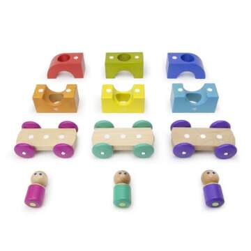 12 Piece Tegu Magnetic Tram Building Block Set, Rainbow