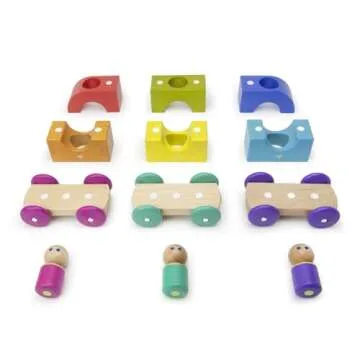 12 Piece Tegu Magnetic Tram Building Block Set, Rainbow